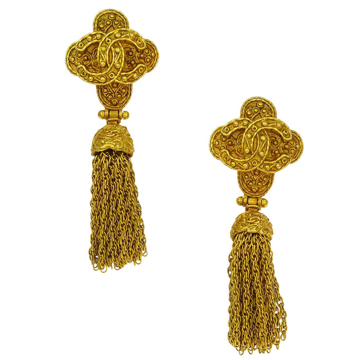 Chanel Fringe Dangle Earrings Clip-On Gold 94A 144952