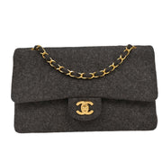 Chanel Gray Wool Medium Classic Double Flap Shoulder Bag 144967