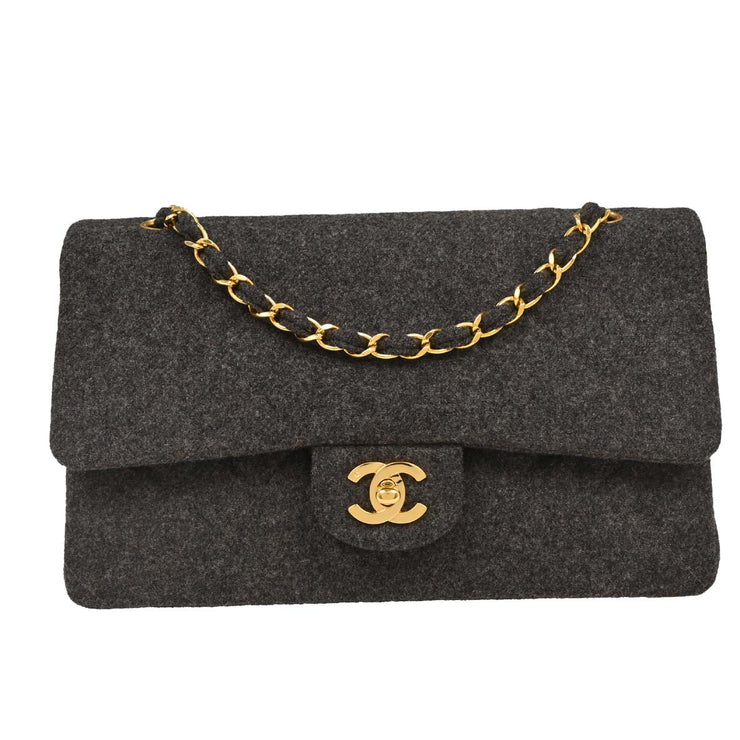 Chanel Gray Wool Medium Classic Double Flap Shoulder Bag 144967