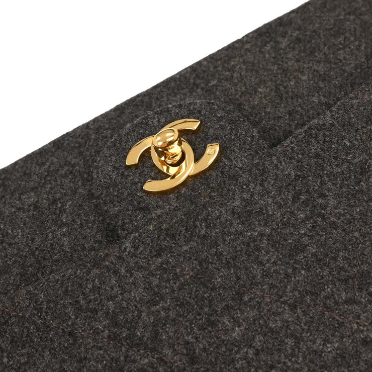 Chanel Gray Wool Medium Classic Double Flap Shoulder Bag 144967