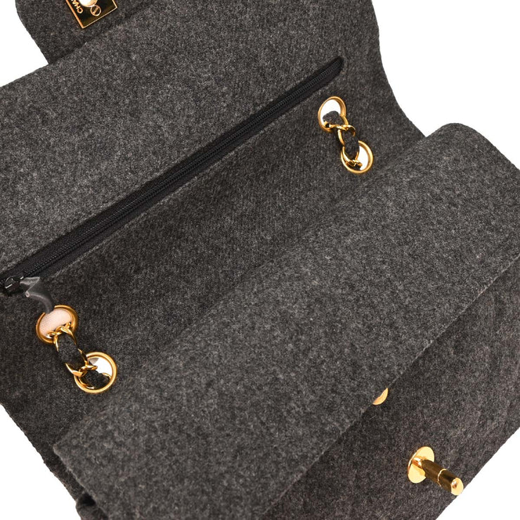 Chanel Gray Wool Medium Classic Double Flap Shoulder Bag 144967