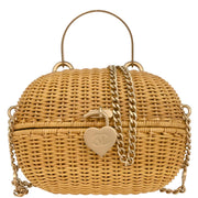 Chanel Beige Rattan Heart Lock Basket Bag 2way Handbag 144969