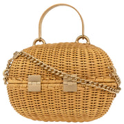 Chanel Beige Rattan Heart Lock Basket Bag 2way Handbag 144969