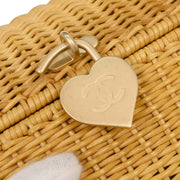 Chanel Beige Rattan Heart Lock Basket Bag 2way Handbag 144969
