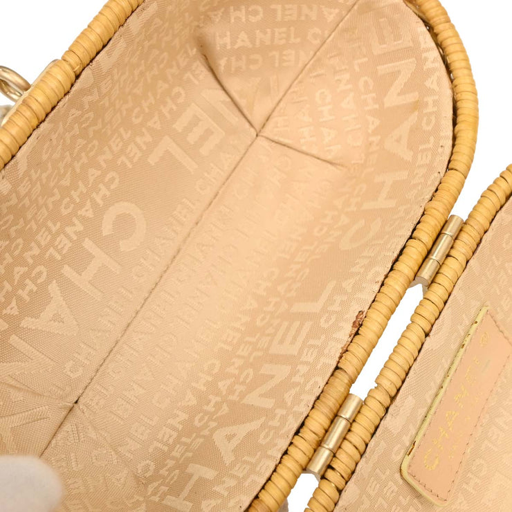 Chanel Beige Rattan Heart Lock Basket Bag 2way Handbag 144969