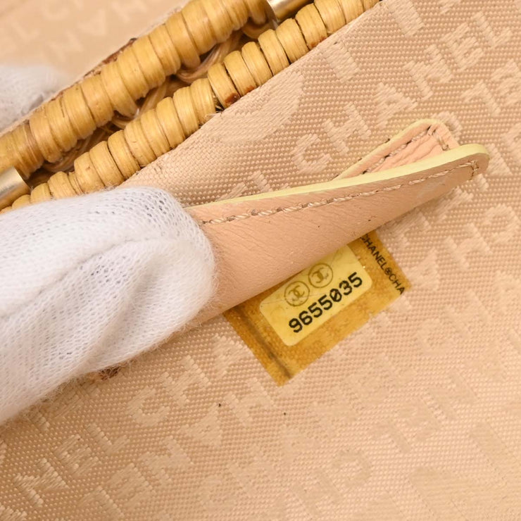 Chanel Beige Rattan Heart Lock Basket Bag 2way Handbag 144969