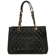 Chanel Black Calfskin Grand Shopping Tote GST Chain Handbag 145036
