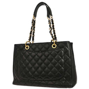 Chanel Black Calfskin Grand Shopping Tote GST Chain Handbag 145036