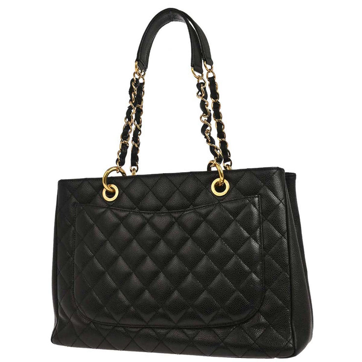 Chanel Black Calfskin Grand Shopping Tote GST Chain Handbag 145036