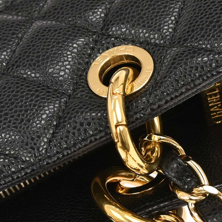 Chanel Black Calfskin Grand Shopping Tote GST Chain Handbag 145036