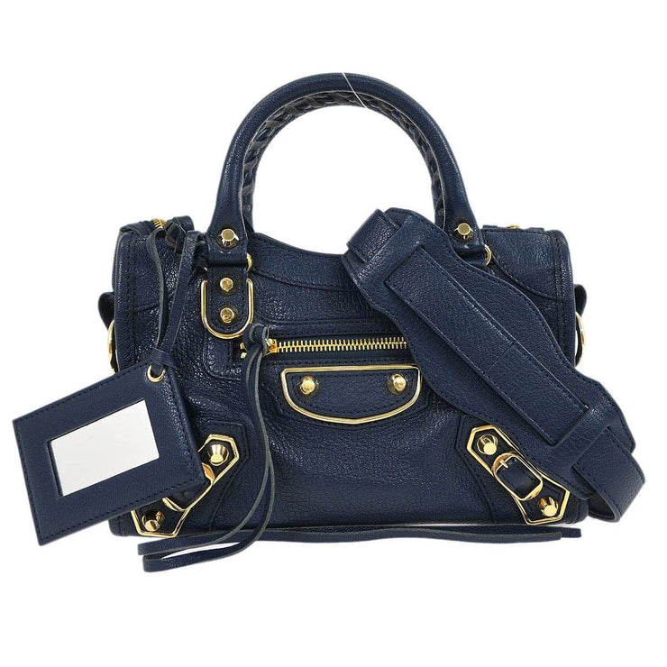 Balenciaga Navy Classic Metallic Edge Mini City 390160.4060.C.1669 145051