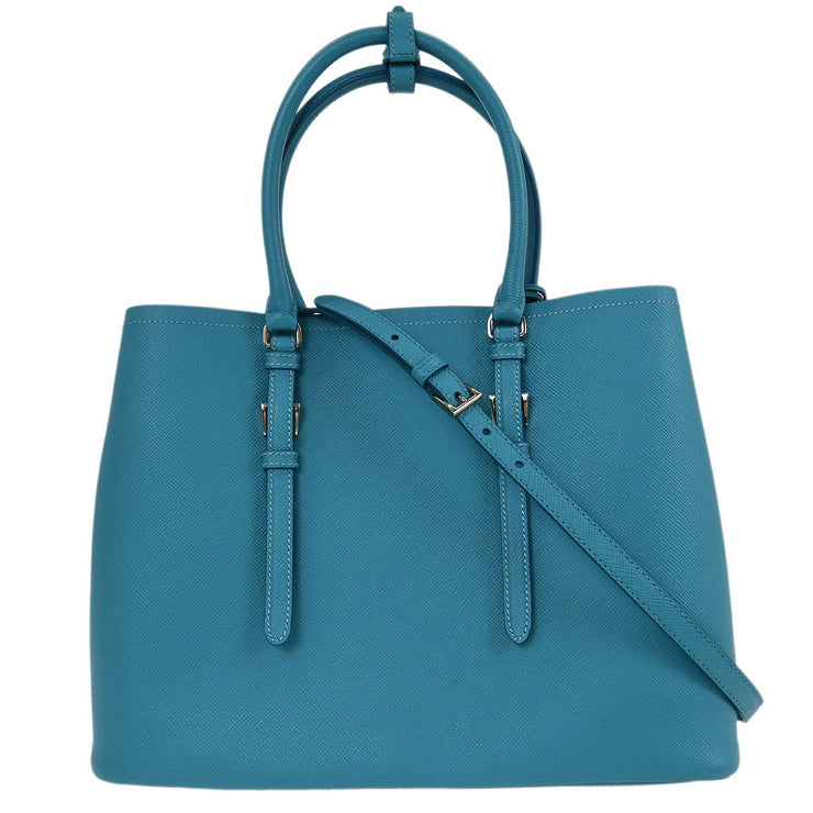 Prada Turquoise Blue Leather 2way Tote Handbag 180/D 145054