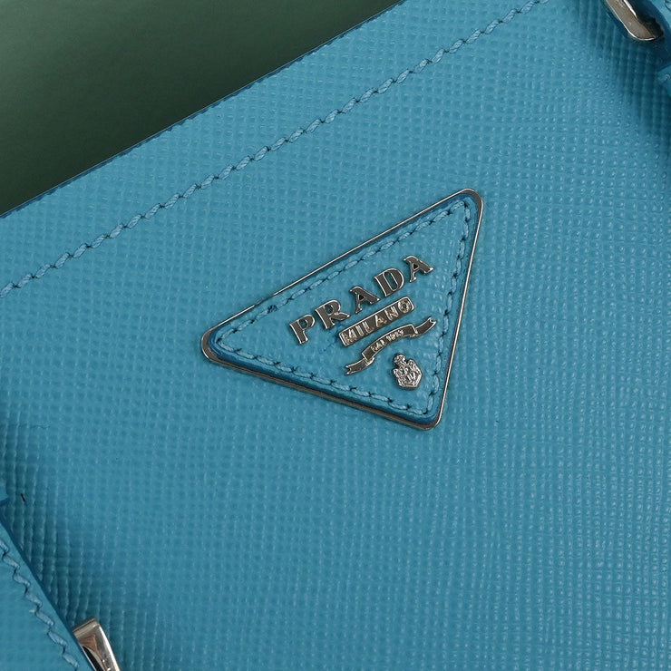 Prada Turquoise Blue Leather 2way Tote Handbag 180/D 145054