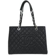 Chanel Black Calfskin Grand Shopping Tote GST Chain Handbag 145055