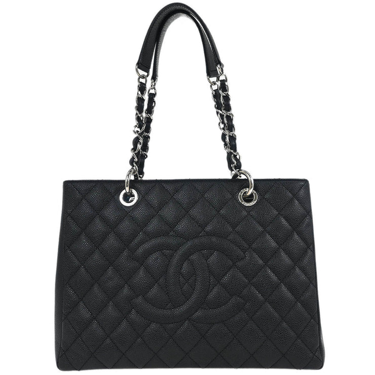 Chanel Black Calfskin Grand Shopping Tote GST Chain Handbag 145055