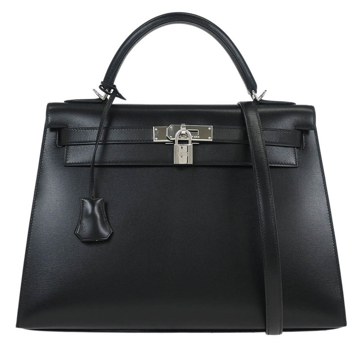 Hermes Black Box Calf Kelly 32 Sellier 2way Handbag  Square:G 69.S 145093