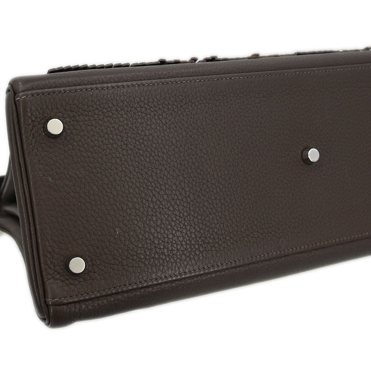 Hermes Ebene Taurillon Clemence Shoulder Kelly Handbag 9Square: N 145201