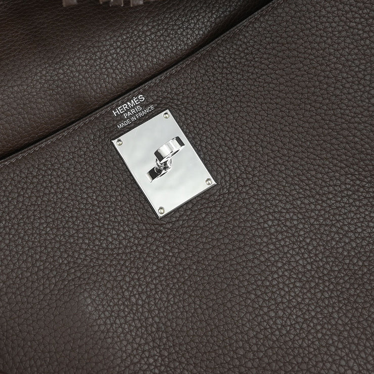 Hermes Ebene Taurillon Clemence Shoulder Kelly Handbag 9Square: N 145201