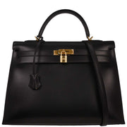 Hermes Black Box Calf Kelly 35 Sellier 2way Handbag Square: D 33.S 145379