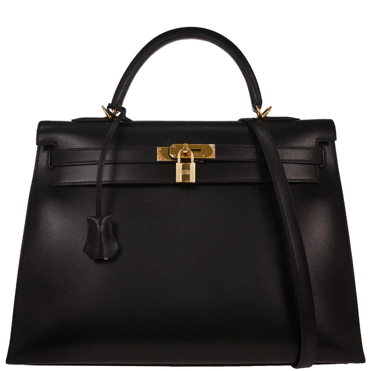 Hermes Black Box Calf Kelly 35 Sellier 2way Handbag Square: D 33.S 145379