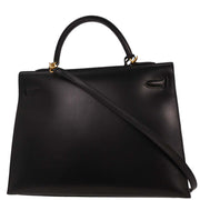 Hermes Black Box Calf Kelly 35 Sellier 2way Handbag Square: D 33.S 145379