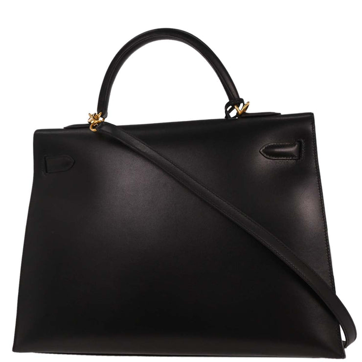 Hermes Black Box Calf Kelly 35 Sellier 2way Handbag Square: D 33.S 145379