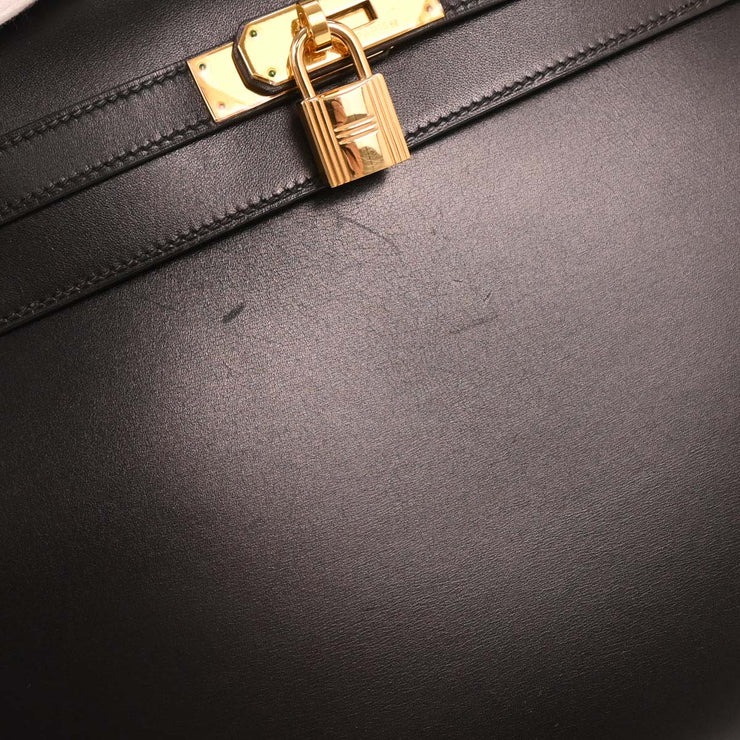 Hermes Black Box Calf Kelly 35 Sellier 2way Handbag Square: D 33.S 145379