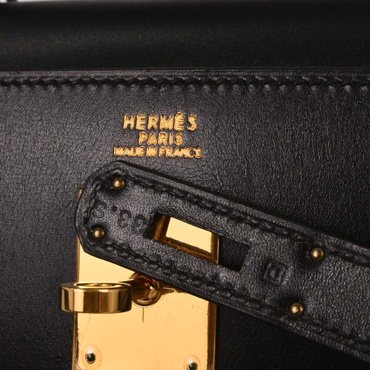 Hermes Black Box Calf Kelly 35 Sellier 2way Handbag Square: D 33.S 145379