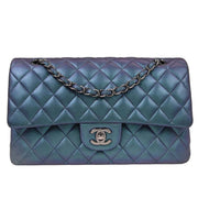 Chanel Metallic Blue Lambskin Medium Classic Double Flap Shoulder Bag 153931