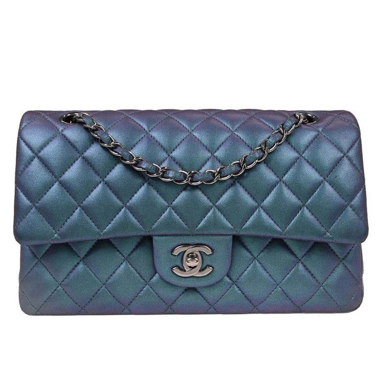 Chanel Metallic Blue Lambskin Medium Classic Double Flap Shoulder Bag 153931