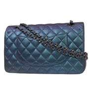 Chanel Metallic Blue Lambskin Medium Classic Double Flap Shoulder Bag 153931