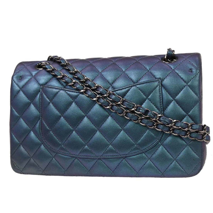 Chanel Metallic Blue Lambskin Medium Classic Double Flap Shoulder Bag 153931