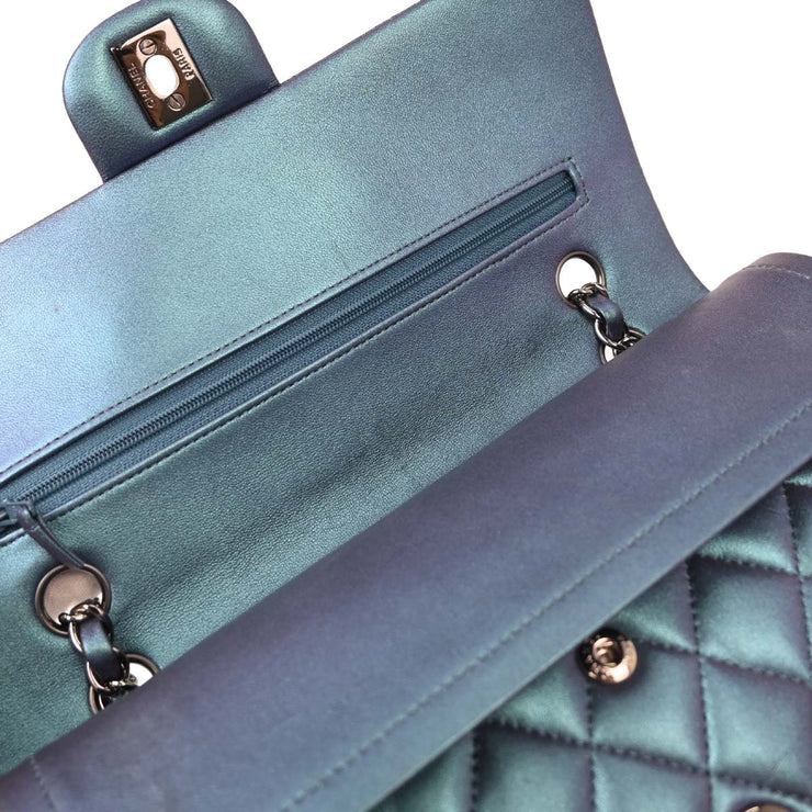 Chanel Metallic Blue Lambskin Medium Classic Double Flap Shoulder Bag 153931