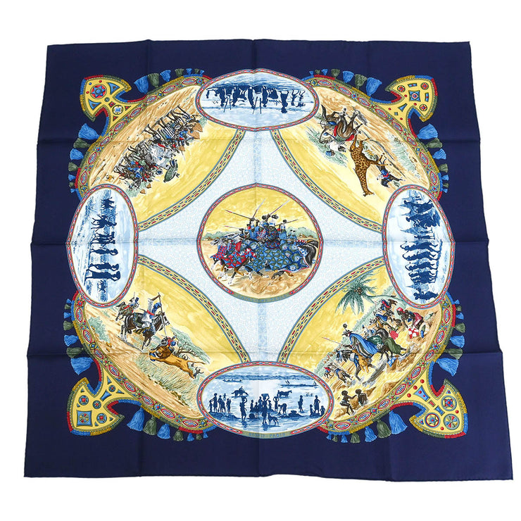 Hermes Scarf Carre 90 Cavaliers Peuls Navy Small Good 153953