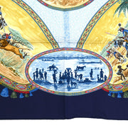 Hermes Scarf Carre 90 Cavaliers Peuls Navy Small Good 153953
