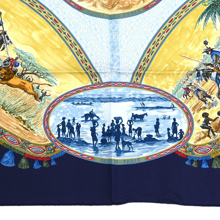 Hermes Scarf Carre 90 Cavaliers Peuls Navy Small Good 153953