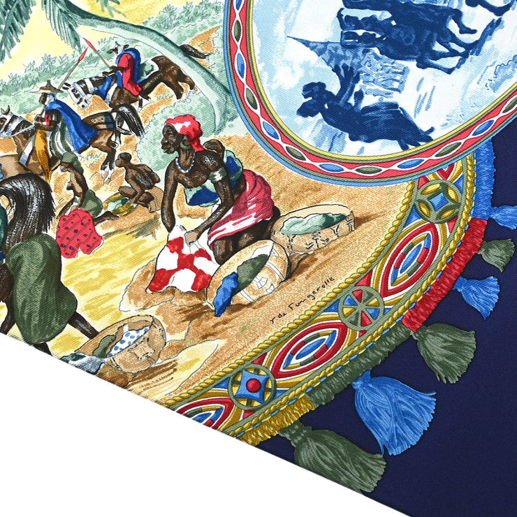 Hermes Scarf Carre 90 Cavaliers Peuls Navy Small Good 153953