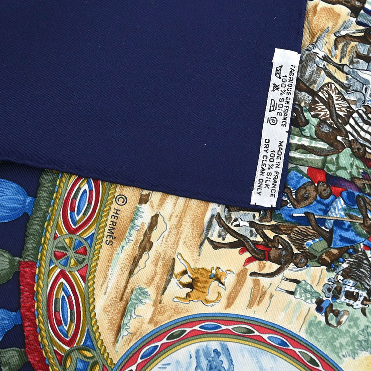Hermes Scarf Carre 90 Cavaliers Peuls Navy Small Good 153953