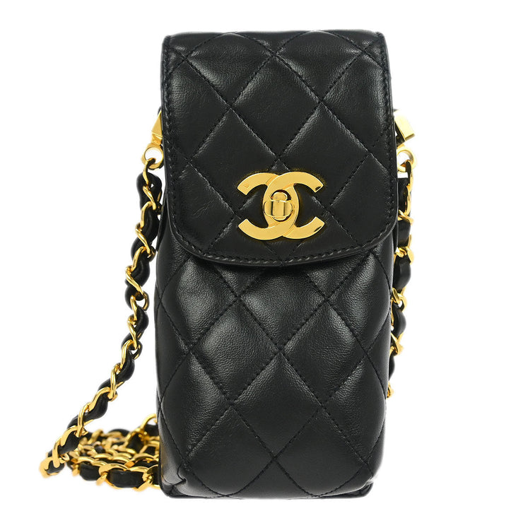 Chanel Black Lambskin Chain Shoulder Bag Pochette Case 153960
