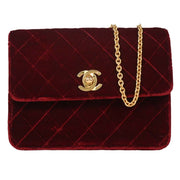 Chanel Bordeaux Velvet Straight Flap Shoulder Bag 153965
