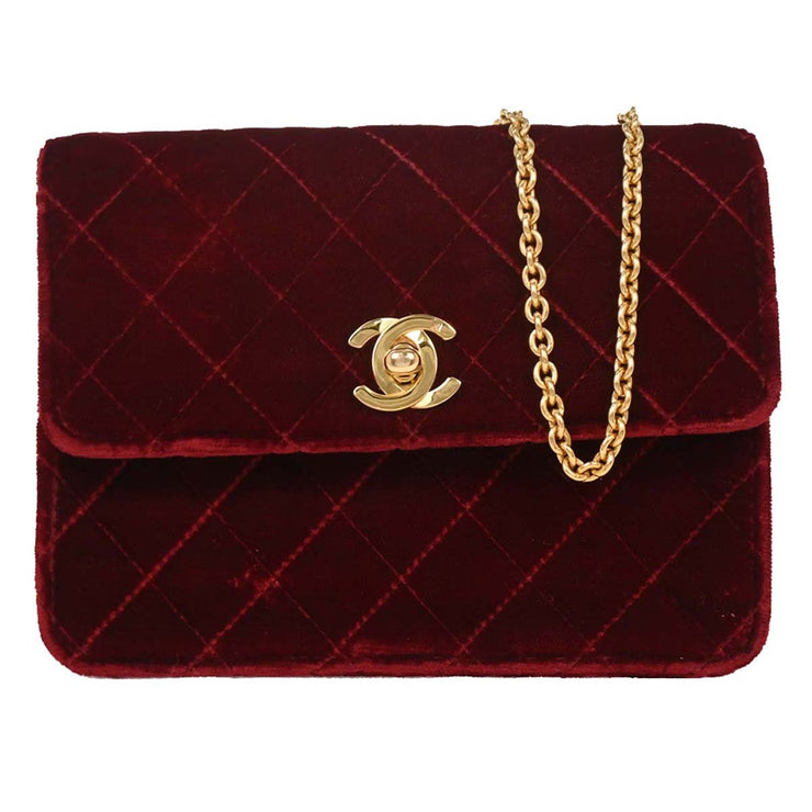 Chanel Bordeaux Velvet Straight Flap Shoulder Bag 153965