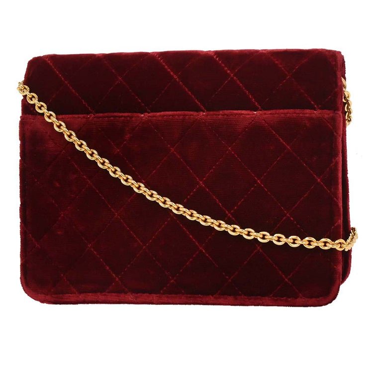 Chanel Bordeaux Velvet Straight Flap Shoulder Bag 153965
