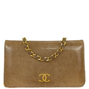 Chanel * Beige Lizard Pushlock Mini Full Flap Shoulder Bag 153976