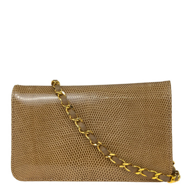 Chanel * Beige Lizard Pushlock Mini Full Flap Shoulder Bag 153976