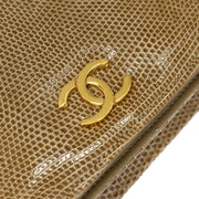 Chanel * Beige Lizard Pushlock Mini Full Flap Shoulder Bag 153976
