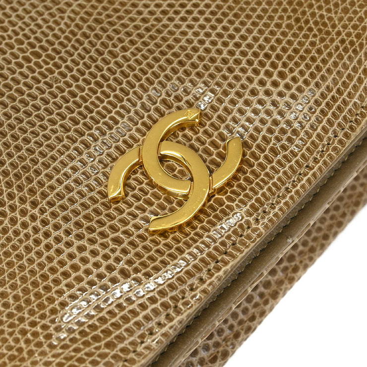 Chanel * Beige Lizard Pushlock Mini Full Flap Shoulder Bag 153976