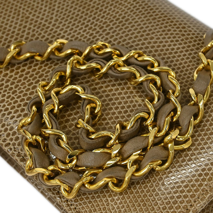 Chanel * Beige Lizard Pushlock Mini Full Flap Shoulder Bag 153976