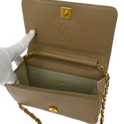 Chanel * Beige Lizard Pushlock Mini Full Flap Shoulder Bag 153976