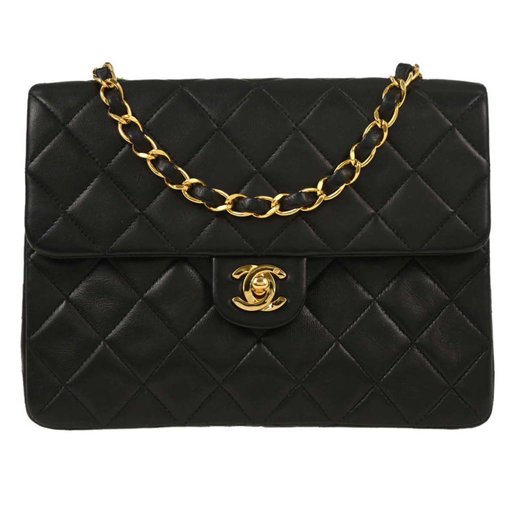 Chanel Black Lambskin Classic Square Flap Shoulder Bag 20 153983