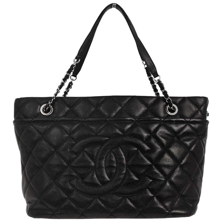 Chanel Black Calfskin Tote Chain Handbag 153991